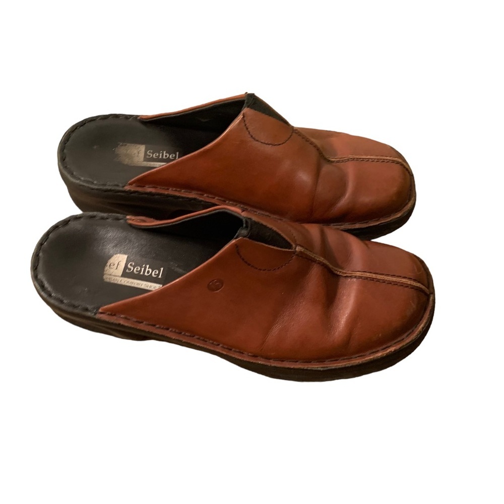 Josef Seibel brown leather platform slip on orthodic shoes women's size 9 mules